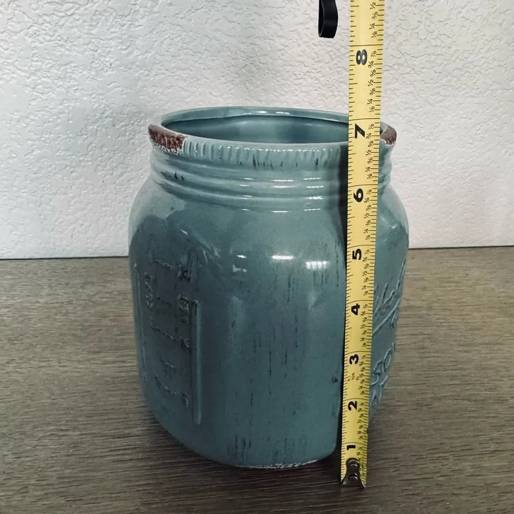 Turquoise Ceramic Mason Jar Planter Vase